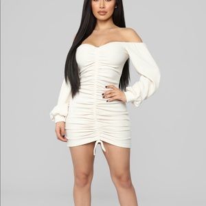 Fashion Nova Ruched Off the Shoulder Dress